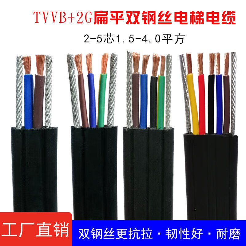 行车扁平电缆线 tvvb2/3/4/5芯电动门伸缩门升降机电梯随行线扁线 双
